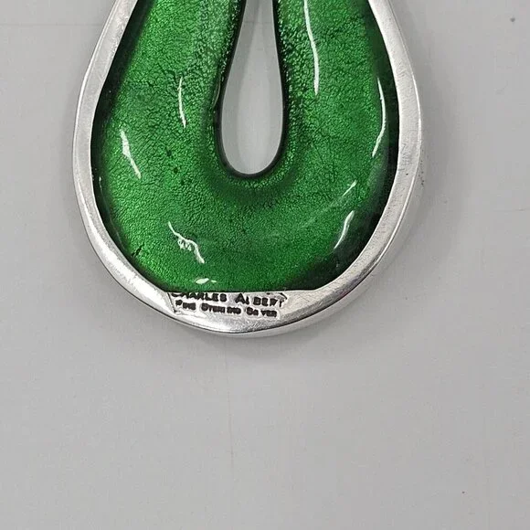 Charles Albert Dichroic Green Art Glass Fine Sterling Silver Necklace Pendant - Picture 5 of 10